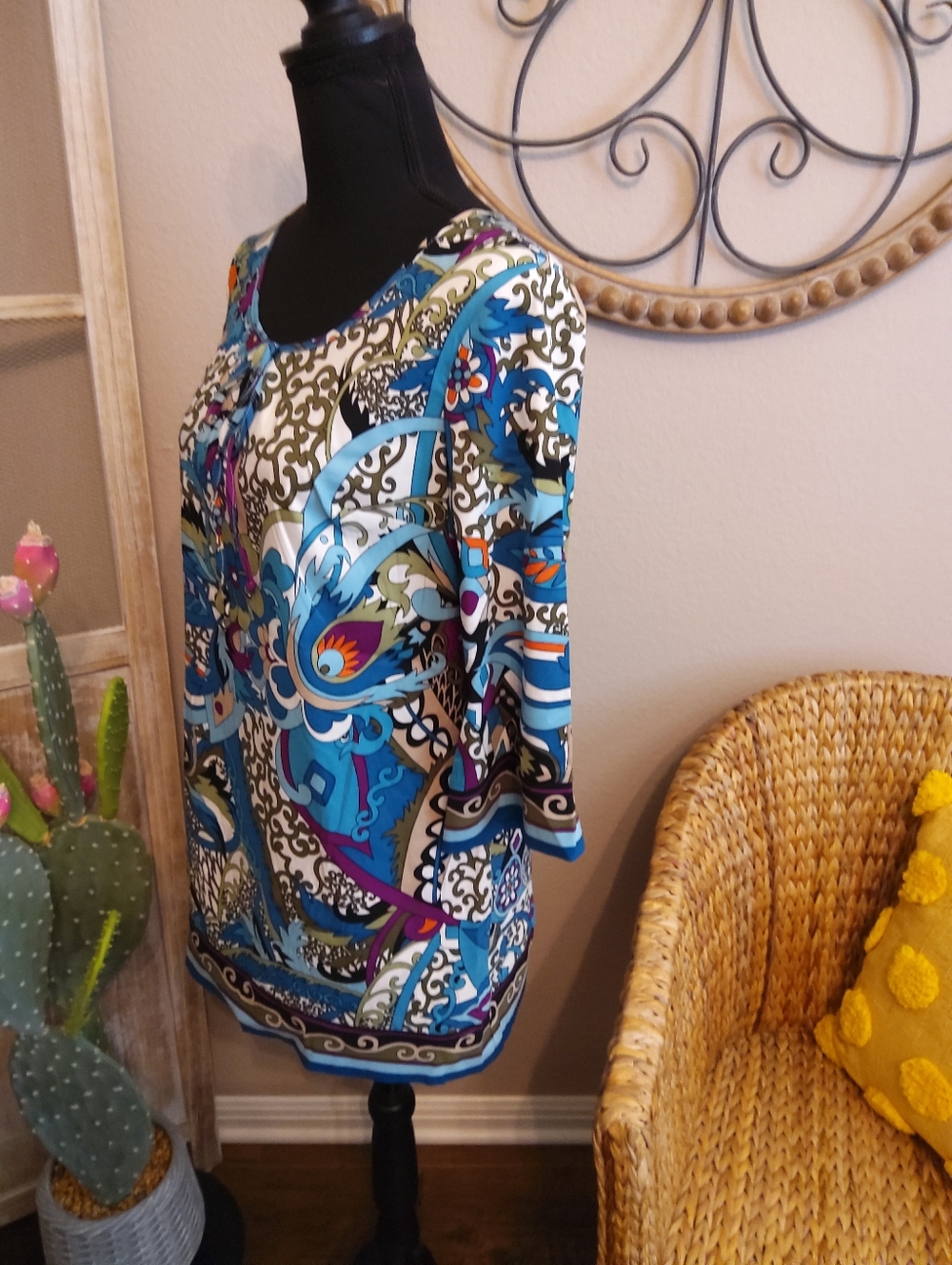 Nicole Blue Multi-Print Tie-Neck Tunic - Picture 7 of 9